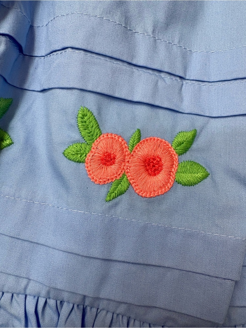 The Oaks Classic Light Blue Ruffle Hem Floral Embroidered Girls Dress - Picture 2 of 5
